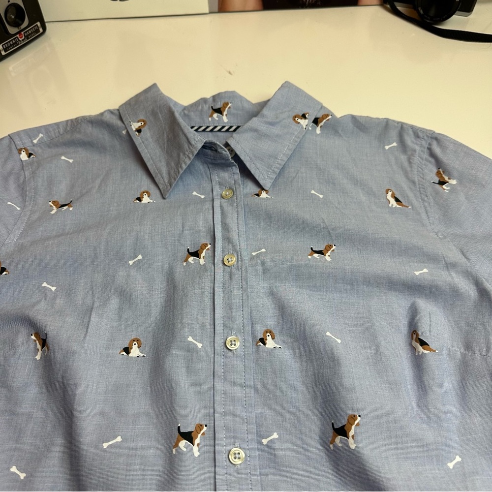 Talbots Light Blue Dog Print Button-Down Shirt | Cotton | Size L - Picture 6 of 10